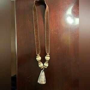 Twine and Twig Brown Suede Shell necklace